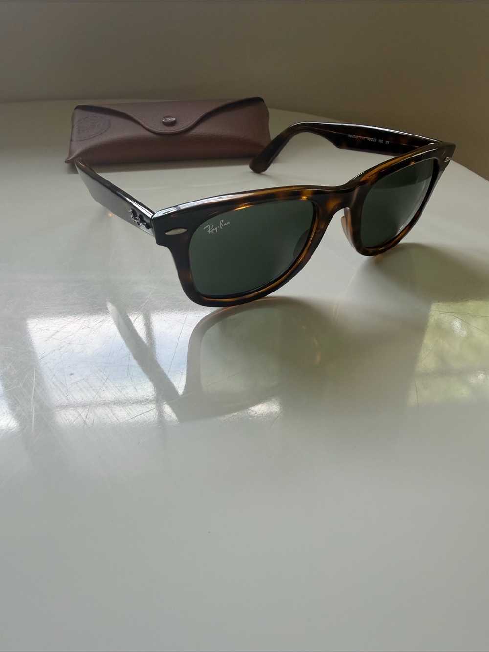 Ray-Ban Tortoiseshell Frame Sunglasses with Green Lenses